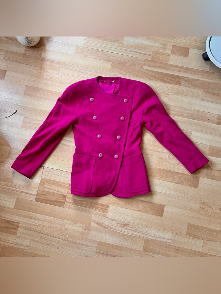 Escada Y2k Double-Breasted Structural Wool/Angora Fuchsia Blazer